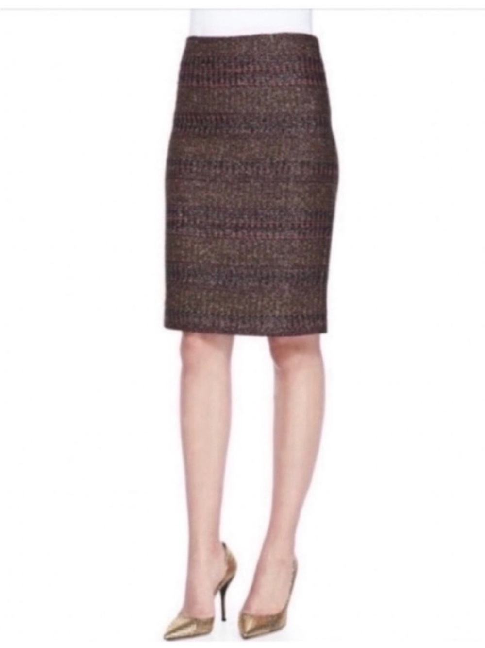 Nanette Lepore Tumbler pencil skirt black brown woven metallic tweed